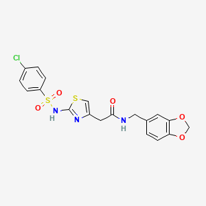 molecular formula C19H16ClN3O5S2 B2430035 N-(1,3-benzodioxol-5-ylmethyl)-2-[(2E)-2-{[(4-chlorophenyl)sulfonyl]imino}-2,3-dihydro-1,3-thiazol-4-yl]acetamide CAS No. 922021-22-5