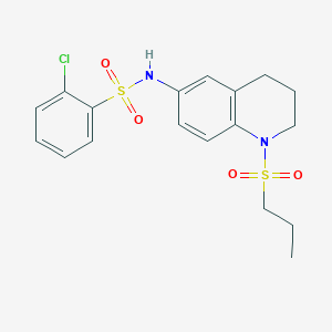 molecular formula C18H21ClN2O4S2 B2430053 2-chloro-N-(1-(propylsulfonyl)-1,2,3,4-tetrahydroquinolin-6-yl)benzenesulfonamide CAS No. 946284-06-6