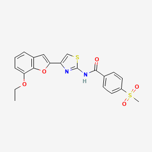 molecular formula C21H18N2O5S2 B2430099 N-(4-(7-ethoxybenzofuran-2-yl)thiazol-2-yl)-4-(methylsulfonyl)benzamide CAS No. 921871-49-0