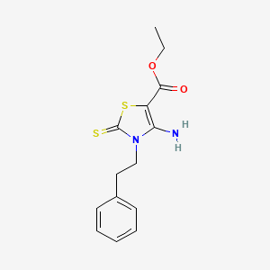 molecular formula C14H16N2O2S2 B2430106 Ethyl 4-amino-3-(2-phenylethyl)-2-thioxo-2,3-dihydro-1,3-thiazole-5-carboxylate CAS No. 312922-31-9