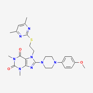 molecular formula C26H32N8O3S B2430109 7-(2-((4,6-dimethylpyrimidin-2-yl)thio)ethyl)-8-(4-(4-methoxyphenyl)piperazin-1-yl)-1,3-dimethyl-1H-purine-2,6(3H,7H)-dione CAS No. 848753-44-6