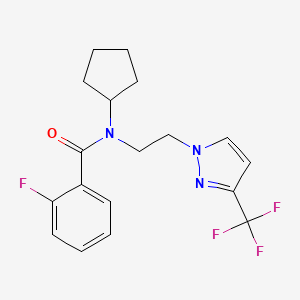 molecular formula C18H19F4N3O B2430123 N-cyclopentyl-2-fluoro-N-(2-(3-(trifluoromethyl)-1H-pyrazol-1-yl)ethyl)benzamide CAS No. 2034378-55-5