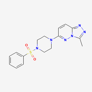 molecular formula C16H18N6O2S B2430128 3-Methyl-6-(4-(phenylsulfonyl)piperazin-1-yl)-[1,2,4]triazolo[4,3-b]pyridazine CAS No. 1021055-30-0