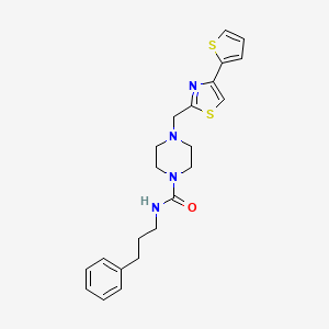 molecular formula C22H26N4OS2 B2430129 N-(3-phenylpropyl)-4-((4-(thiophen-2-yl)thiazol-2-yl)methyl)piperazine-1-carboxamide CAS No. 1170547-39-3