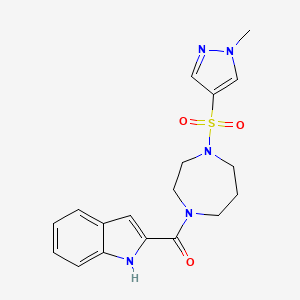 molecular formula C18H21N5O3S B2430135 (1H-indol-2-yl)(4-((1-methyl-1H-pyrazol-4-yl)sulfonyl)-1,4-diazepan-1-yl)methanone CAS No. 2034245-04-8