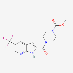 molecular formula C15H15F3N4O3 B2430137 4-[5-(三氟甲基)-1H-吡咯并[2,3-b]吡啶-2-羰基]哌嗪-1-羧酸甲酯 CAS No. 2058453-51-1
