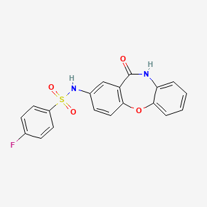 molecular formula C19H13FN2O4S B2430147 4-fluoro-N-(11-oxo-10,11-dihidrodibenzo[b,f][1,4]oxazepin-2-il)bencenosulfonamida CAS No. 922137-42-6