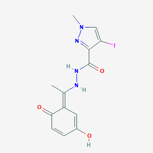 molecular formula C13H13IN4O3 B243016 N'-[(1E)-1-(3-hydroxy-6-oxocyclohexa-2,4-dien-1-ylidene)ethyl]-4-iodo-1-methylpyrazole-3-carbohydrazide 