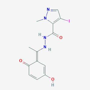N'-[(1E)-1-(3-hydroxy-6-oxocyclohexa-2,4-dien-1-ylidene)ethyl]-4-iodo-2-methylpyrazole-3-carbohydrazide