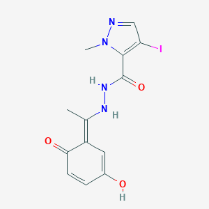 molecular formula C13H13IN4O3 B243017 N'-[(1E)-1-(3-hydroxy-6-oxocyclohexa-2,4-dien-1-ylidene)ethyl]-4-iodo-2-methylpyrazole-3-carbohydrazide 