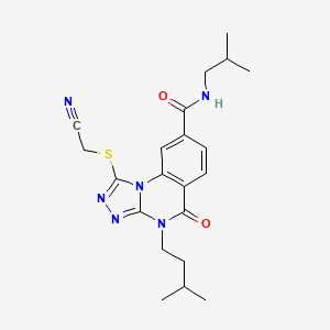 molecular formula C21H26N6O2S B2430240 1-((cyanomethyl)thio)-N-isobutyl-4-isopentyl-5-oxo-4,5-dihydro-[1,2,4]triazolo[4,3-a]quinazoline-8-carboxamide CAS No. 2034419-14-0