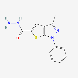 molecular formula C13H12N4OS B2430245 3-methyl-1-phenyl-1H-thieno[2,3-c]pyrazole-5-carbohydrazide CAS No. 326916-95-4
