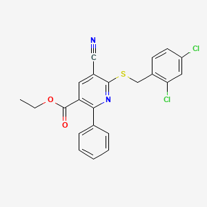 Ethyl 5-cyano-6-((2,4-dichlorobenzyl)sulfanyl)-2-phenylnicotinate