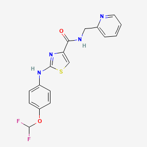 molecular formula C17H14F2N4O2S B2430288 2-((4-(difluoromethoxy)phenyl)amino)-N-(pyridin-2-ylmethyl)thiazole-4-carboxamide CAS No. 1105219-88-2