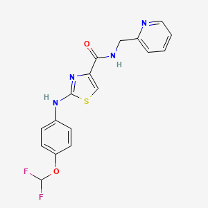 molecular formula C17H14F2N4O2S B2430288 2-((4-(二氟甲氧基)苯基)氨基)-N-(吡啶-2-基甲基)噻唑-4-甲酰胺 CAS No. 1105219-88-2