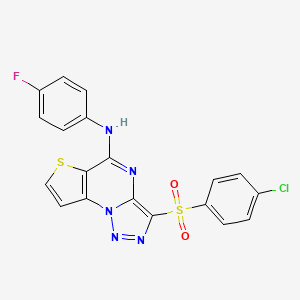 molecular formula C19H11ClFN5O2S2 B2430307 3-[(4-chlorophenyl)sulfonyl]-N-(4-fluorophenyl)thieno[2,3-e][1,2,3]triazolo[1,5-a]pyrimidin-5-amine CAS No. 892738-23-7