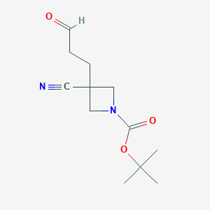 molecular formula C12H18N2O3 B2430308 Tert-butyl 3-cyano-3-(3-oxopropyl)azetidine-1-carboxylate CAS No. 2580214-92-0