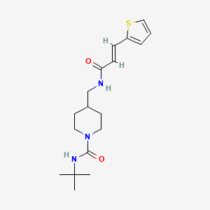 molecular formula C18H27N3O2S B2430312 (E)-N-(tert-butyl)-4-((3-(thiophen-2-yl)acrylamido)methyl)piperidine-1-carboxamide CAS No. 1235694-70-8