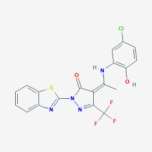 molecular formula C19H12ClF3N4O2S B243033 (4Z)-2-(1,3-benzothiazol-2-yl)-4-[1-(5-chloro-2-hydroxyanilino)ethylidene]-5-(trifluoromethyl)pyrazol-3-one 