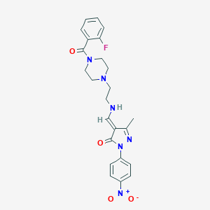 (4E)-4-[[2-[4-(2-fluorobenzoyl)piperazin-1-yl]ethylamino]methylidene]-5-methyl-2-(4-nitrophenyl)pyrazol-3-one