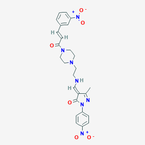 molecular formula C26H27N7O6 B243035 (4E)-5-methyl-2-(4-nitrophenyl)-4-[[2-[4-[(E)-3-(3-nitrophenyl)prop-2-enoyl]piperazin-1-yl]ethylamino]methylidene]pyrazol-3-one 