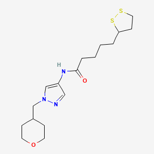 molecular formula C17H27N3O2S2 B2430351 5-(1,2-dithiolan-3-yl)-N-(1-((tetrahydro-2H-pyran-4-yl)methyl)-1H-pyrazol-4-yl)pentanamide CAS No. 1706076-93-8