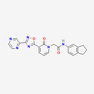 molecular formula C22H18N6O3 B2430363 N-(2,3-dihydro-1H-inden-5-yl)-2-(2-oxo-3-(3-(pyrazin-2-yl)-1,2,4-oxadiazol-5-yl)pyridin-1(2H)-yl)acetamide CAS No. 1396855-04-1