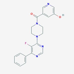 molecular formula C20H18FN5O2 B2430379 [4-(5-Fluoro-6-phenylpyrimidin-4-yl)piperazin-1-yl]-(5-hydroxypyridin-3-yl)methanone CAS No. 2415568-79-3