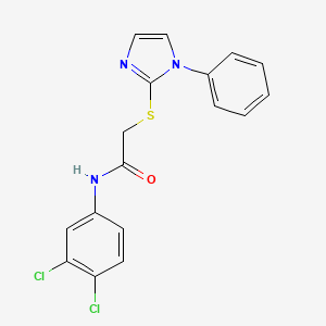 molecular formula C17H13Cl2N3OS B2430392 N-(3,4-dichlorophenyl)-2-((1-phenyl-1H-imidazol-2-yl)thio)acetamide CAS No. 688335-55-9