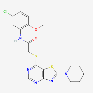 molecular formula C19H20ClN5O2S2 B2430408 N-(5-chloro-2-methoxyphenyl)-2-((2-(piperidin-1-yl)thiazolo[4,5-d]pyrimidin-7-yl)thio)acetamide CAS No. 1215399-28-2