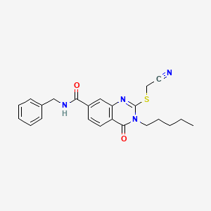 molecular formula C23H24N4O2S B2430412 N-苄基-2-((氰基甲基)硫代)-4-氧代-3-戊基-3,4-二氢喹唑啉-7-甲酰胺 CAS No. 309749-64-2