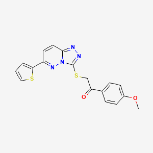 molecular formula C18H14N4O2S2 B2430439 1-(4-Methoxyphenyl)-2-[(6-thiophen-2-yl-[1,2,4]triazolo[4,3-b]pyridazin-3-yl)sulfanyl]ethanone CAS No. 891102-20-8