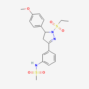 molecular formula C19H23N3O5S2 B2430446 N-(3-(1-(ethylsulfonyl)-5-(4-methoxyphenyl)-4,5-dihydro-1H-pyrazol-3-yl)phenyl)methanesulfonamide CAS No. 851782-22-4