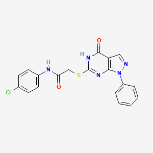 molecular formula C19H14ClN5O2S B2430461 N-(4-chlorophenyl)-2-((4-oxo-1-phenyl-4,5-dihydro-1H-pyrazolo[3,4-d]pyrimidin-6-yl)thio)acetamide CAS No. 946262-44-8