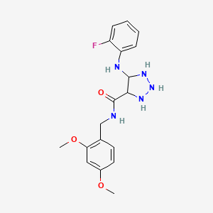 molecular formula C18H18FN5O3 B2430468 N-[(2,4-二甲氧基苯基)甲基]-5-[(2-氟苯基)氨基]-1H-1,2,3-三唑-4-甲酰胺 CAS No. 1291852-81-7