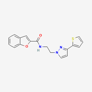 molecular formula C18H15N3O2S B2430480 N-(2-(3-(噻吩-2-基)-1H-吡唑-1-基)乙基)苯并呋喃-2-甲酰胺 CAS No. 2330356-58-4