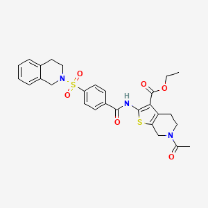 molecular formula C28H29N3O6S2 B2430481 ethyl 6-acetyl-2-(4-((3,4-dihydroisoquinolin-2(1H)-yl)sulfonyl)benzamido)-4,5,6,7-tetrahydrothieno[2,3-c]pyridine-3-carboxylate CAS No. 489471-06-9
