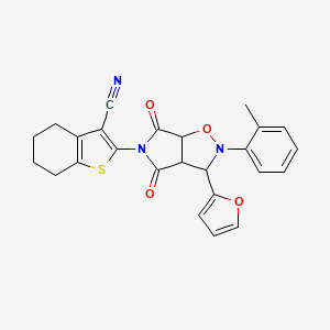 molecular formula C25H21N3O4S B2430524 2-(3-(furan-2-yl)-4,6-dioxo-2-(o-tolyl)tetrahydro-2H-pyrrolo[3,4-d]isoxazol-5(3H)-yl)-4,5,6,7-tetrahydrobenzo[b]thiophene-3-carbonitrile CAS No. 1005089-67-7