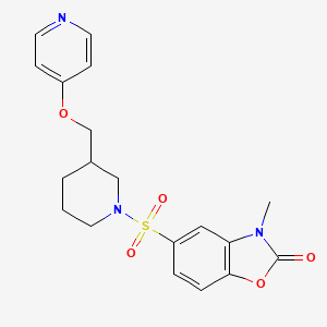 molecular formula C19H21N3O5S B2430526 3-Methyl-5-[3-(pyridin-4-yloxymethyl)piperidin-1-yl]sulfonyl-1,3-benzoxazol-2-one CAS No. 2380057-00-9