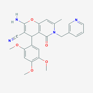 molecular formula C25H24N4O5 B2430534 2-氨基-7-甲基-5-氧代-6-(吡啶-3-基甲基)-4-(2,4,5-三甲氧基苯基)-5,6-二氢-4H-吡喃[3,2-c]吡啶-3-腈 CAS No. 612053-04-0