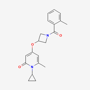molecular formula C20H22N2O3 B2430536 1-cyclopropyl-6-methyl-4-((1-(2-methylbenzoyl)azetidin-3-yl)oxy)pyridin-2(1H)-one CAS No. 2034386-91-7
