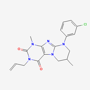 molecular formula C19H20ClN5O2 B2430546 9-(3-chlorophenyl)-1,7-dimethyl-3-prop-2-enyl-7,8-dihydro-6H-purino[7,8-a]pyrimidine-2,4-dione CAS No. 876900-82-2