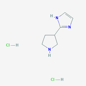 molecular formula C7H13Cl2N3 B2430556 2-(吡咯烷-3-基)-1H-咪唑二盐酸盐 CAS No. 1955555-00-6