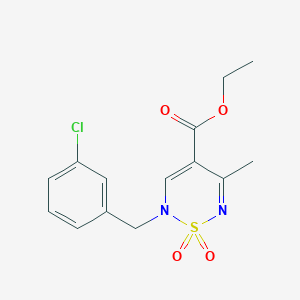molecular formula C14H15ClN2O4S B2430557 ethyl 2-(3-chlorobenzyl)-5-methyl-2H-1,2,6-thiadiazine-4-carboxylate 1,1-dioxide CAS No. 1291839-78-5