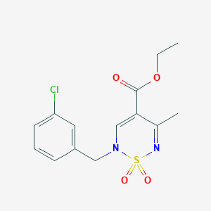 molecular formula C14H15ClN2O4S B2430557 Ethyl-2-(3-Chlorbenzyl)-5-methyl-2H-1,2,6-thiadiazin-4-carboxylat-1,1-dioxid CAS No. 1291839-78-5