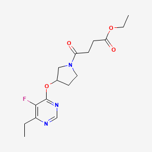 molecular formula C16H22FN3O4 B2430566 Ethyl 4-(3-((6-ethyl-5-fluoropyrimidin-4-yl)oxy)pyrrolidin-1-yl)-4-oxobutanoate CAS No. 2034248-14-9