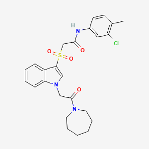 molecular formula C25H28ClN3O4S B2430568 2-((1-(2-(氮杂环丁烷-1-基)-2-氧代乙基)-1H-吲哚-3-基)磺酰基)-N-(3-氯-4-甲苯基)乙酰胺 CAS No. 878059-26-8