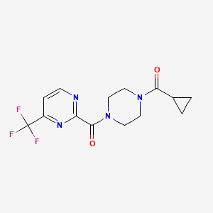 molecular formula C14H15F3N4O2 B2430570 Cyclopropyl-[4-[4-(trifluoromethyl)pyrimidine-2-carbonyl]piperazin-1-yl]methanone CAS No. 2415504-50-4