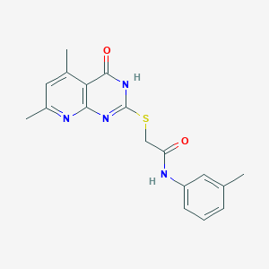 molecular formula C18H18N4O2S B2430590 2-(4-Hydroxy-5,7-dimethyl-pyrido[2,3-d]pyrimidin-2-ylsulfanyl)-N-m-tolyl-acetamide CAS No. 694468-25-2