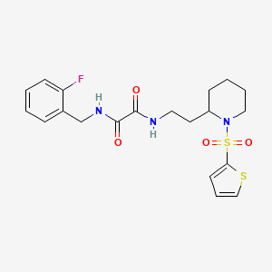 molecular formula C20H24FN3O4S2 B2430595 N1-(2-fluorobenzyl)-N2-(2-(1-(thiophen-2-ylsulfonyl)piperidin-2-yl)ethyl)oxalamide CAS No. 898425-86-0